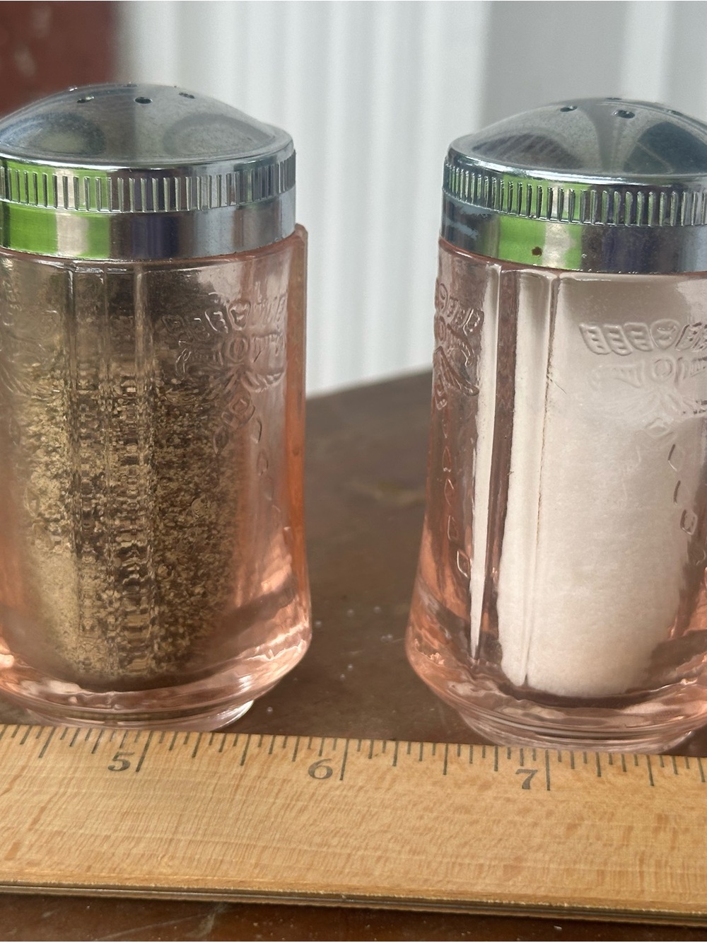 Vintage Pink Glass Salt & Pepper Shakers
